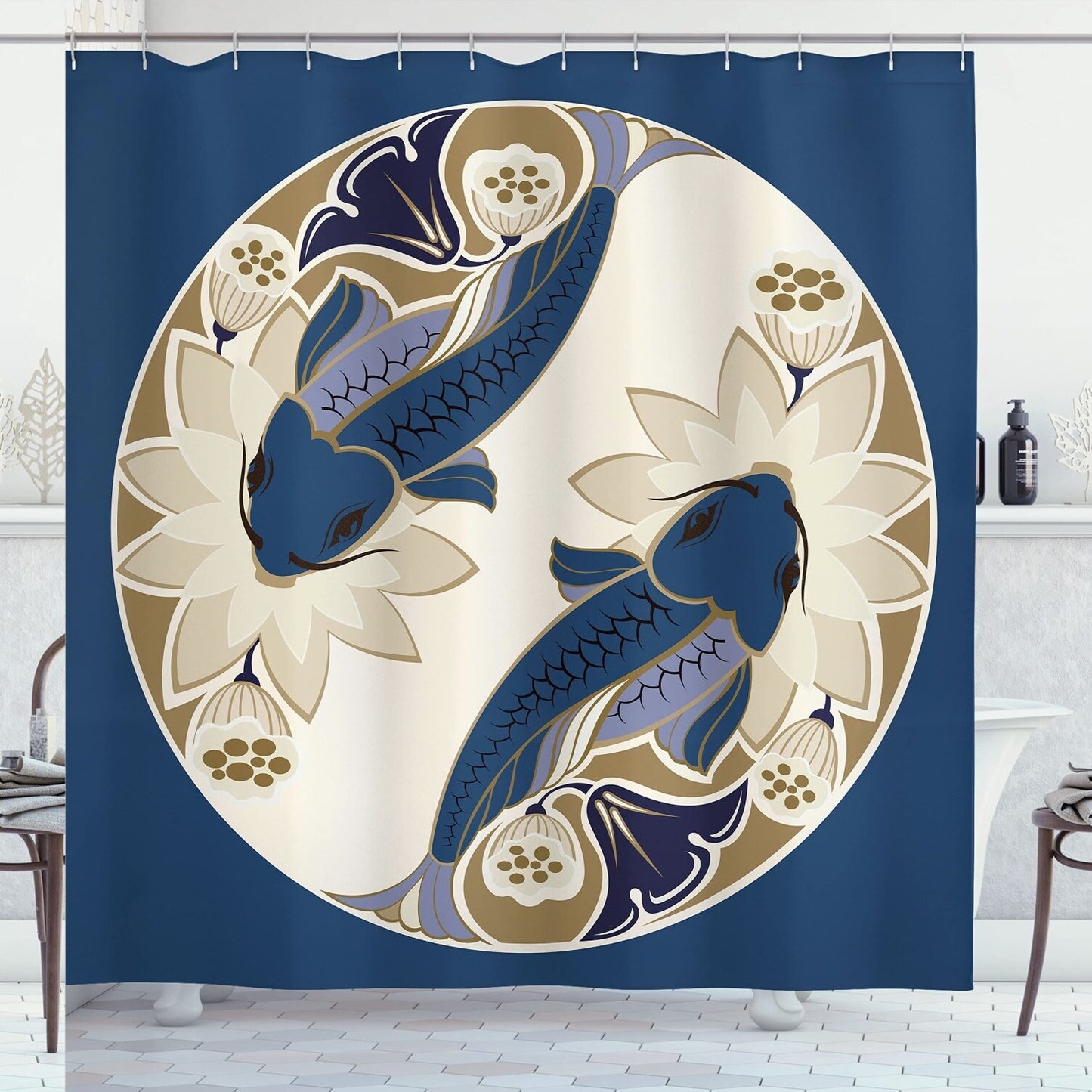 Koi Fish Shower Curtain 69x70 Dark Petrol