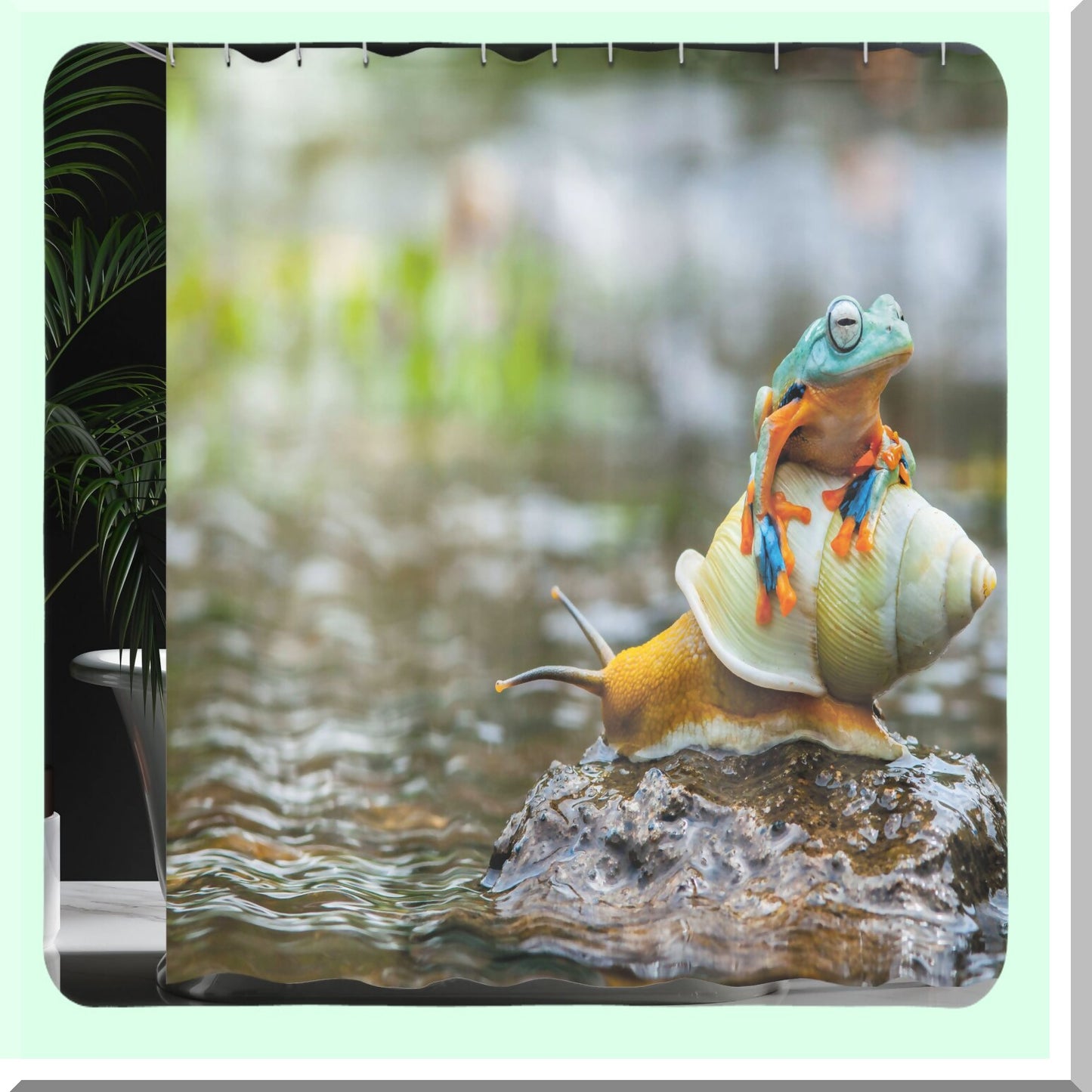 Colorful Frog Snail Riverscape Shower Curtain 69x70 inches