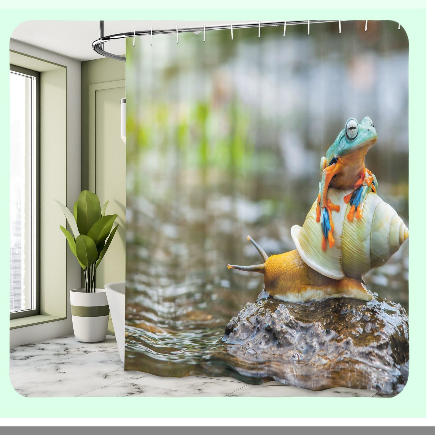 Colorful Frog Snail Riverscape Shower Curtain 69x70 inches