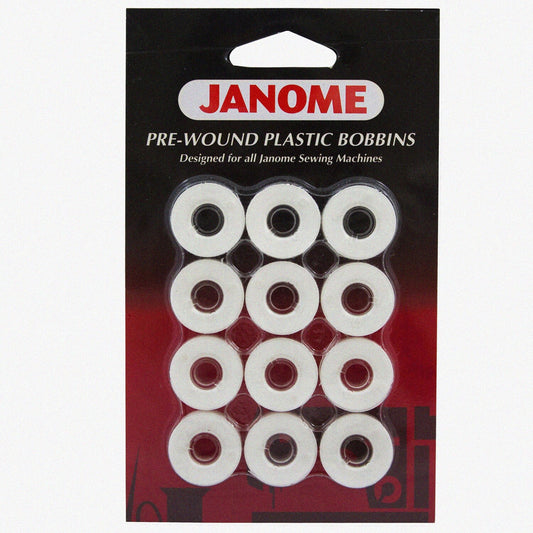 12 Pack White Pre-Wound Plastic Bobbins Compatible with Sewing Machines