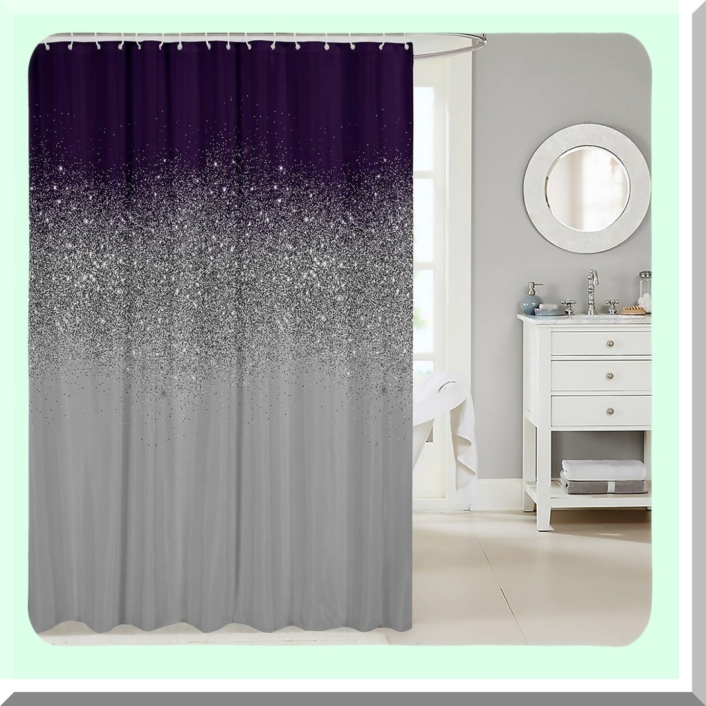 Glitter Shower Curtain Purple Grey 72x78