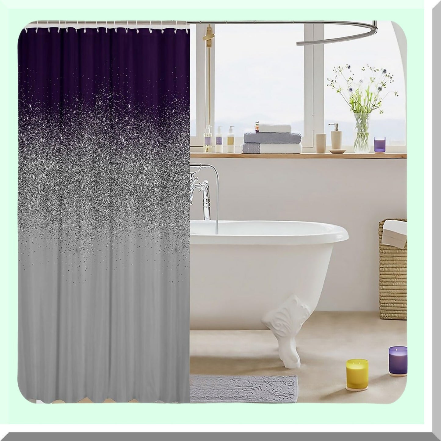 Glitter Shower Curtain Purple Grey 72x78