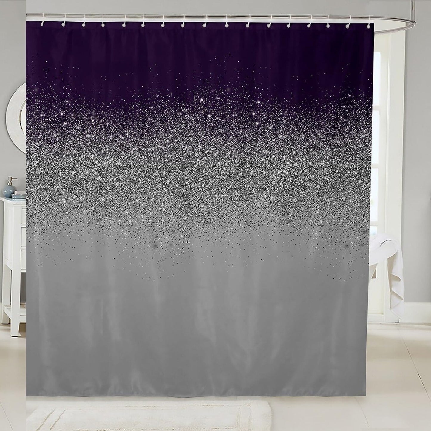 Glitter Shower Curtain Purple Grey 72x78