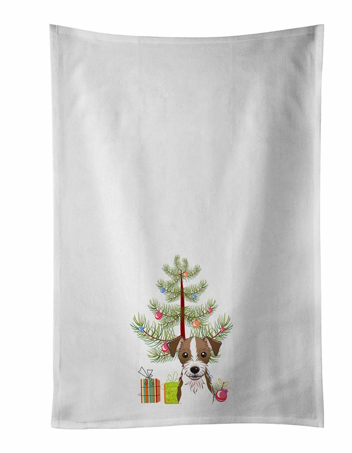 Tree and Jack Russell Terrier White Kitchen Towel Set of 2