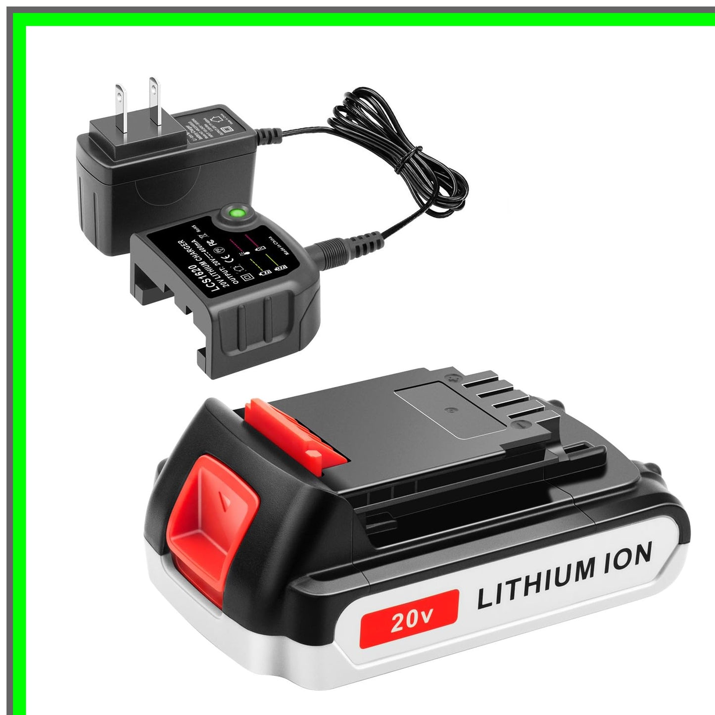 20V Lithium Ion Battery and Charger Set for Black+Decker MAX Tools
