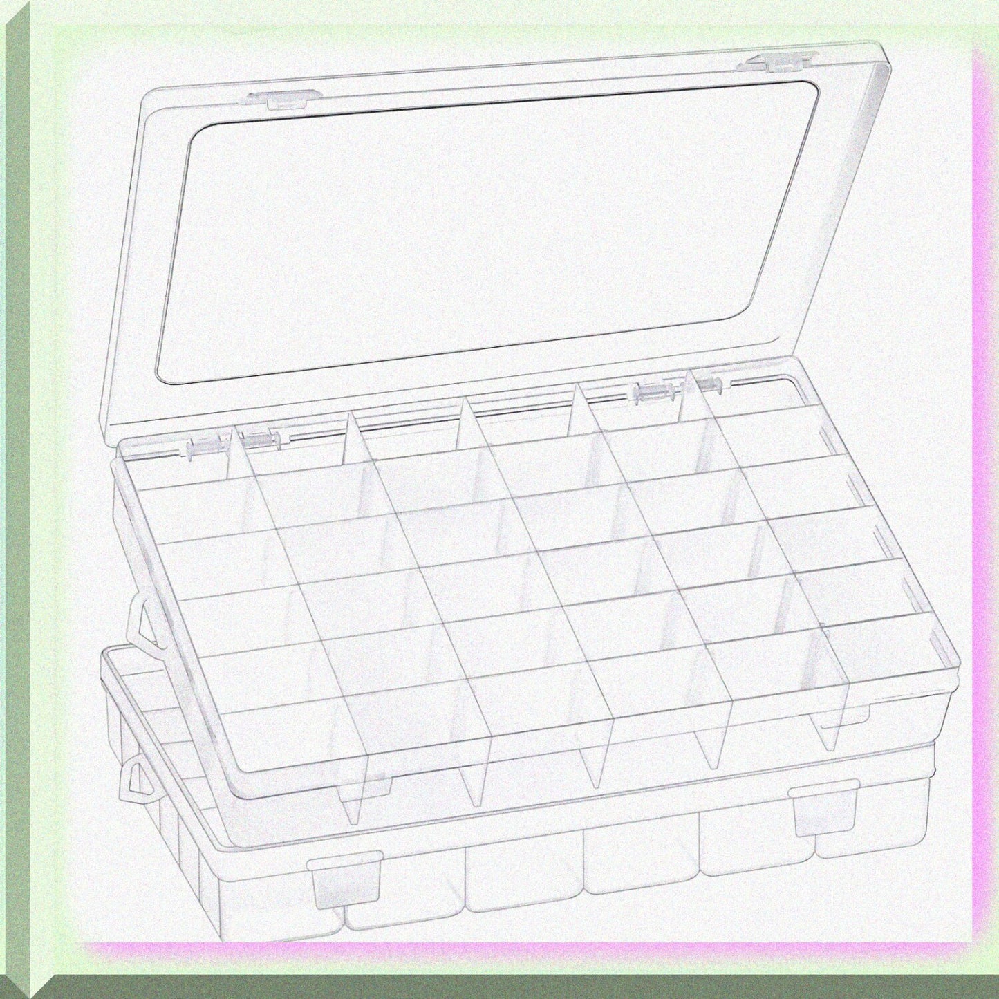 36-Compartment Clear Plastic Organizer Box with Adjustable Dividers