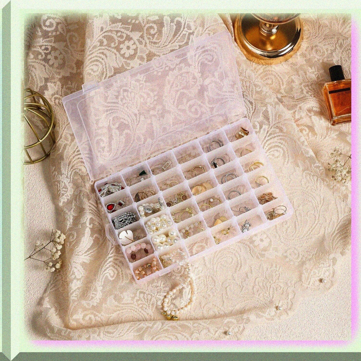 36-Compartment Clear Plastic Organizer Box with Adjustable Dividers