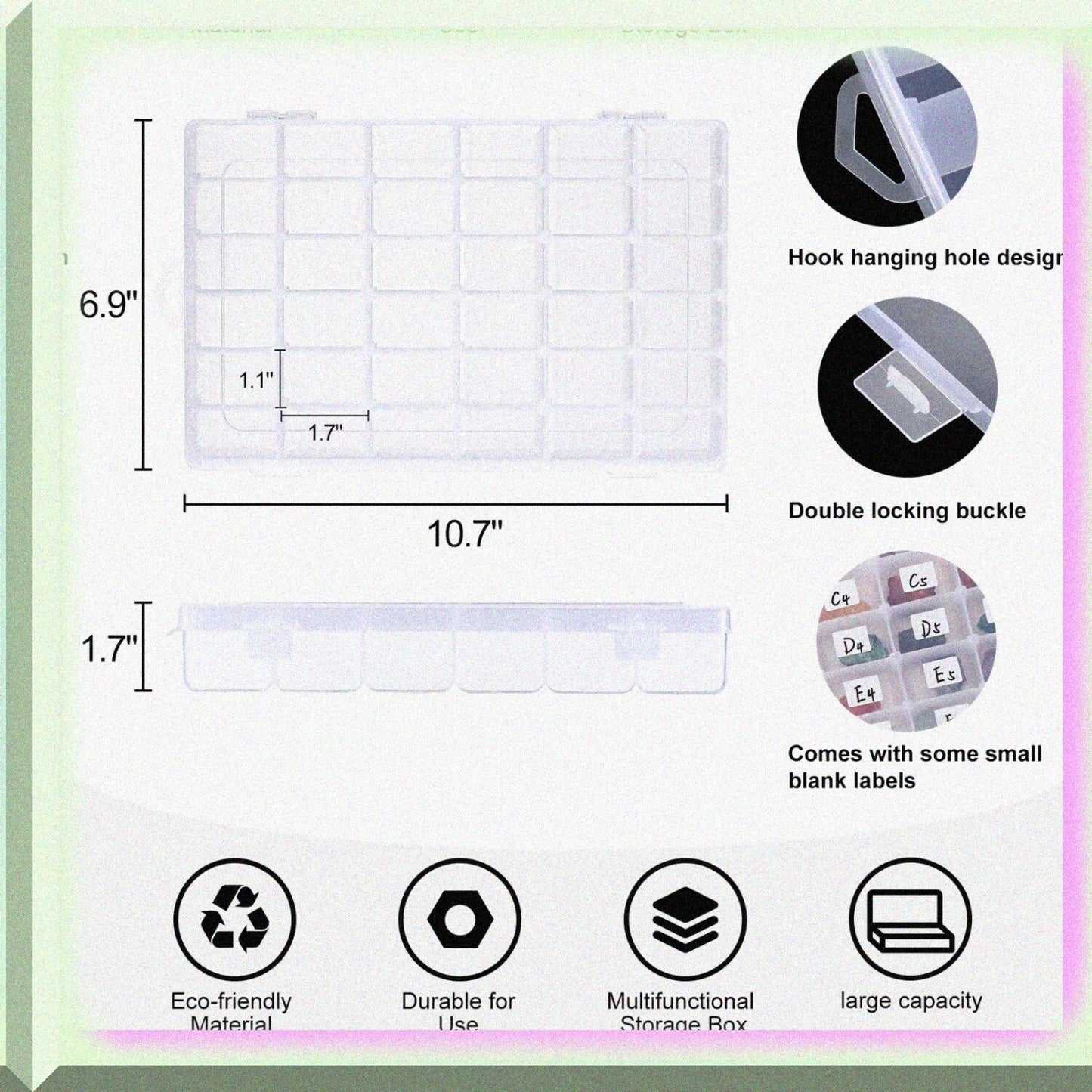 36-Compartment Clear Plastic Organizer Box with Adjustable Dividers