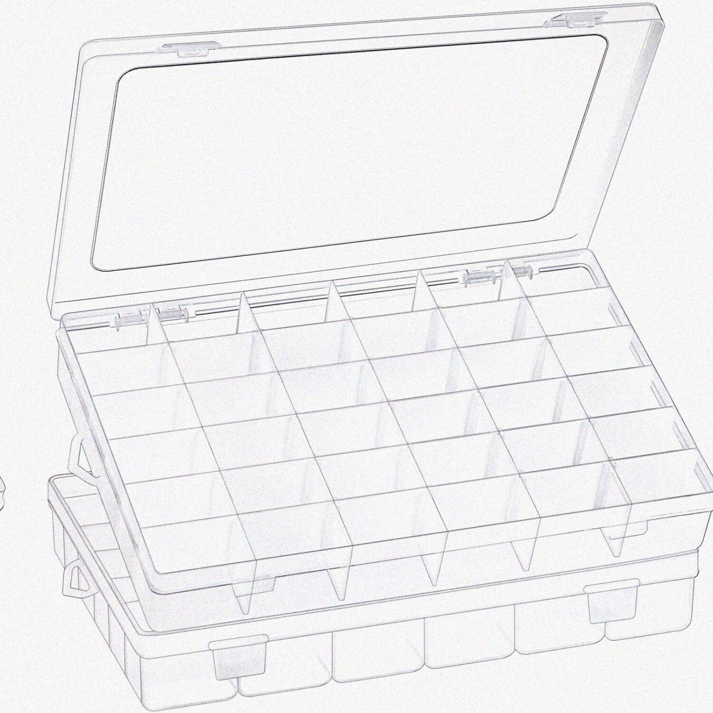 36-Compartment Clear Plastic Organizer Box with Adjustable Dividers