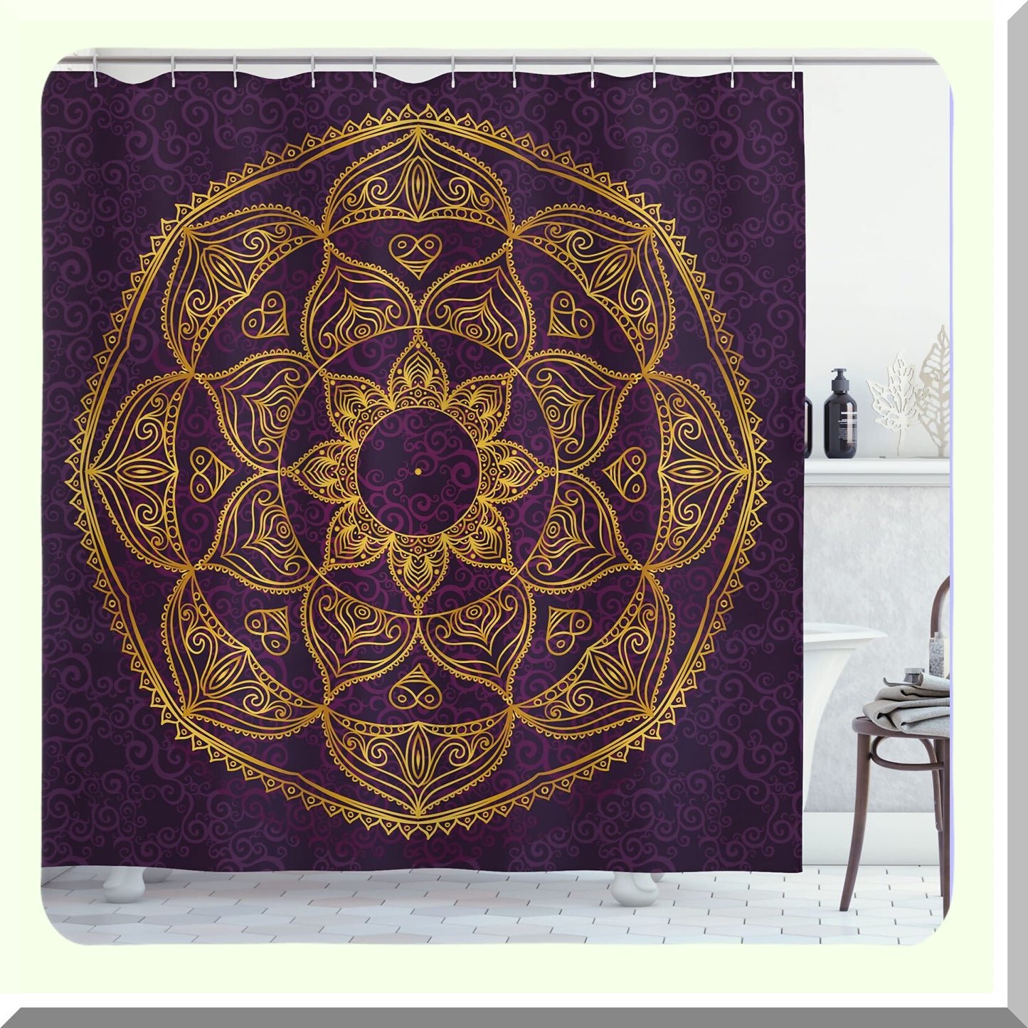 Circular Nature-Inspired Cloth Shower Curtain 69x75 Inches