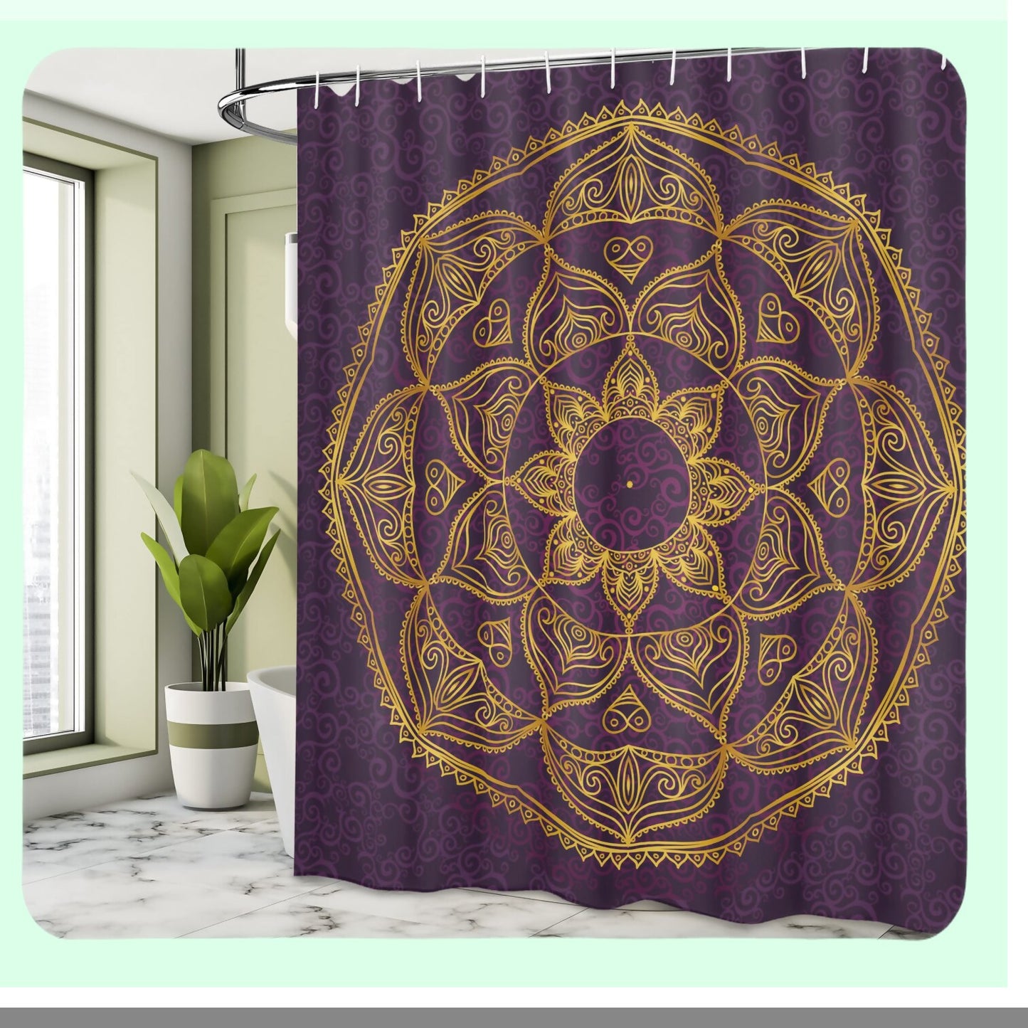 Circular Nature-Inspired Cloth Shower Curtain 69x75 Inches