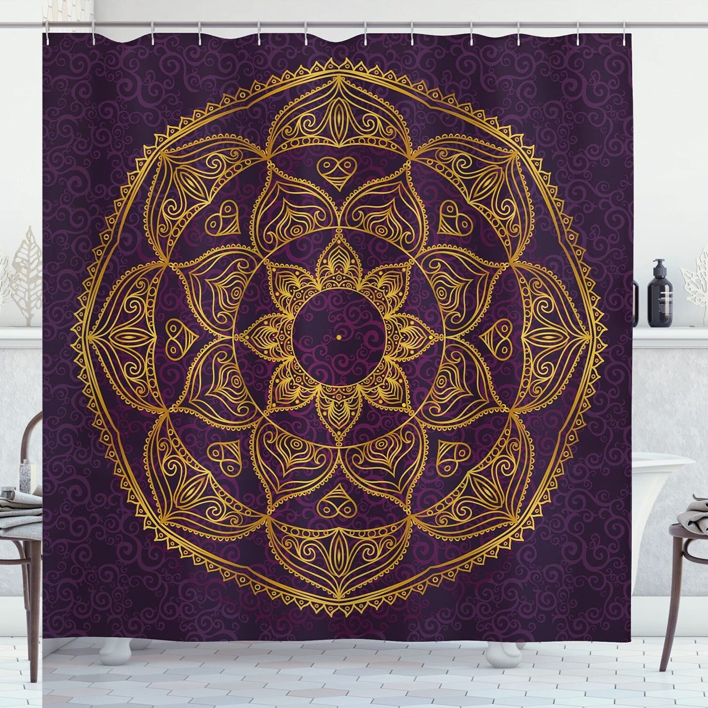 Circular Nature-Inspired Cloth Shower Curtain 69x75 Inches