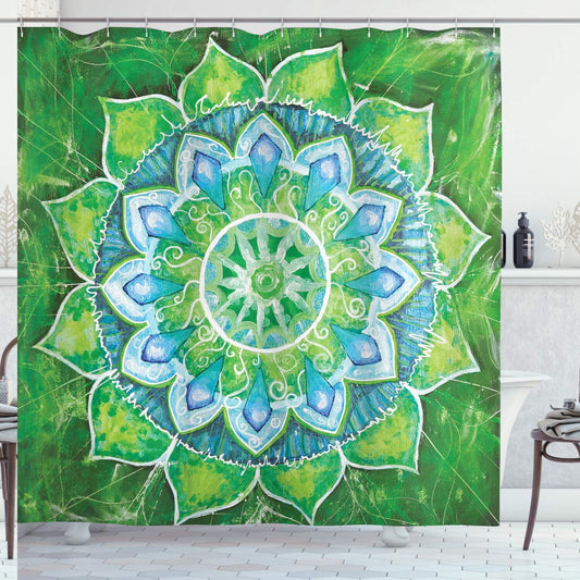 Shower Curtain Green Boho Floral 69x75 inches