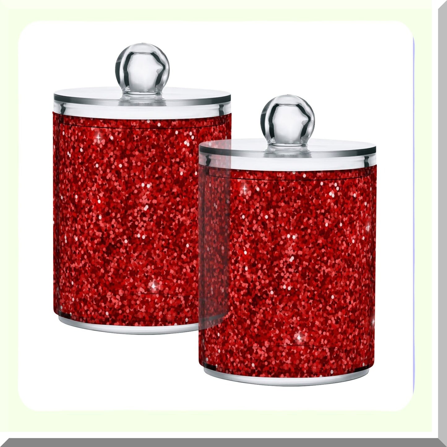 4 Pack Red Glitter Qtip Dispenser Bathroom Organizer Jars
