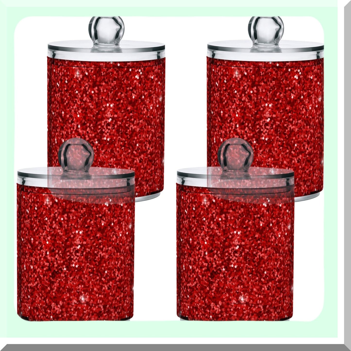 4 Pack Red Glitter Qtip Dispenser Bathroom Organizer Jars