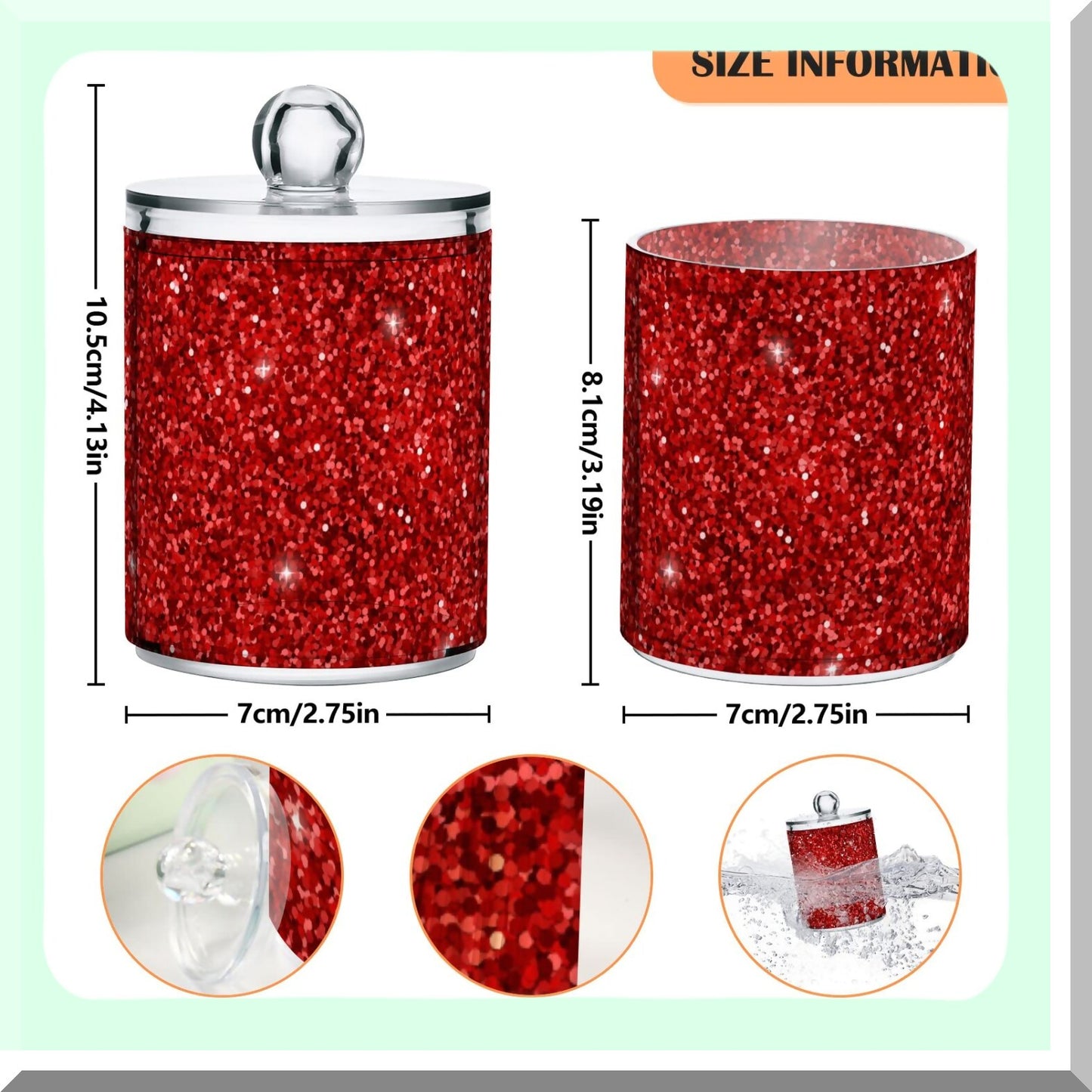 4 Pack Red Glitter Qtip Dispenser Bathroom Organizer Jars