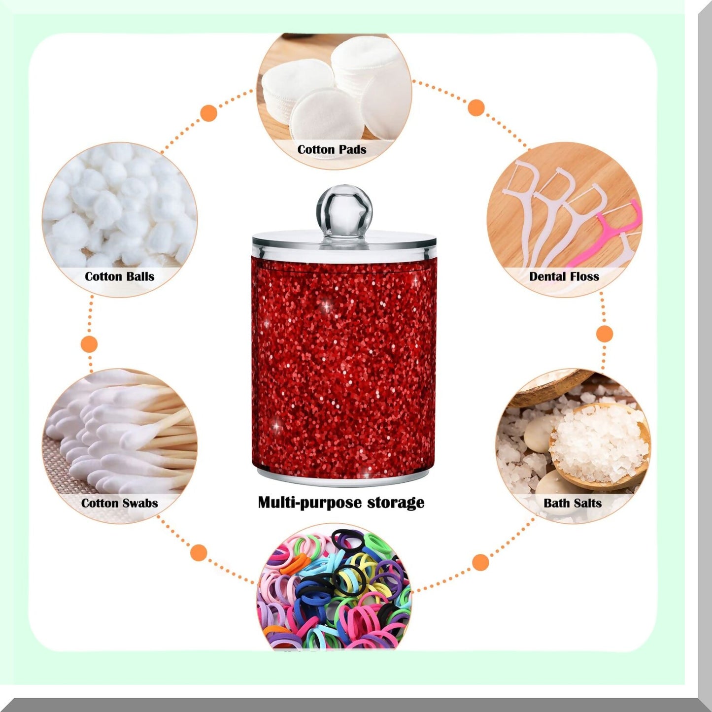 4 Pack Red Glitter Qtip Dispenser Bathroom Organizer Jars