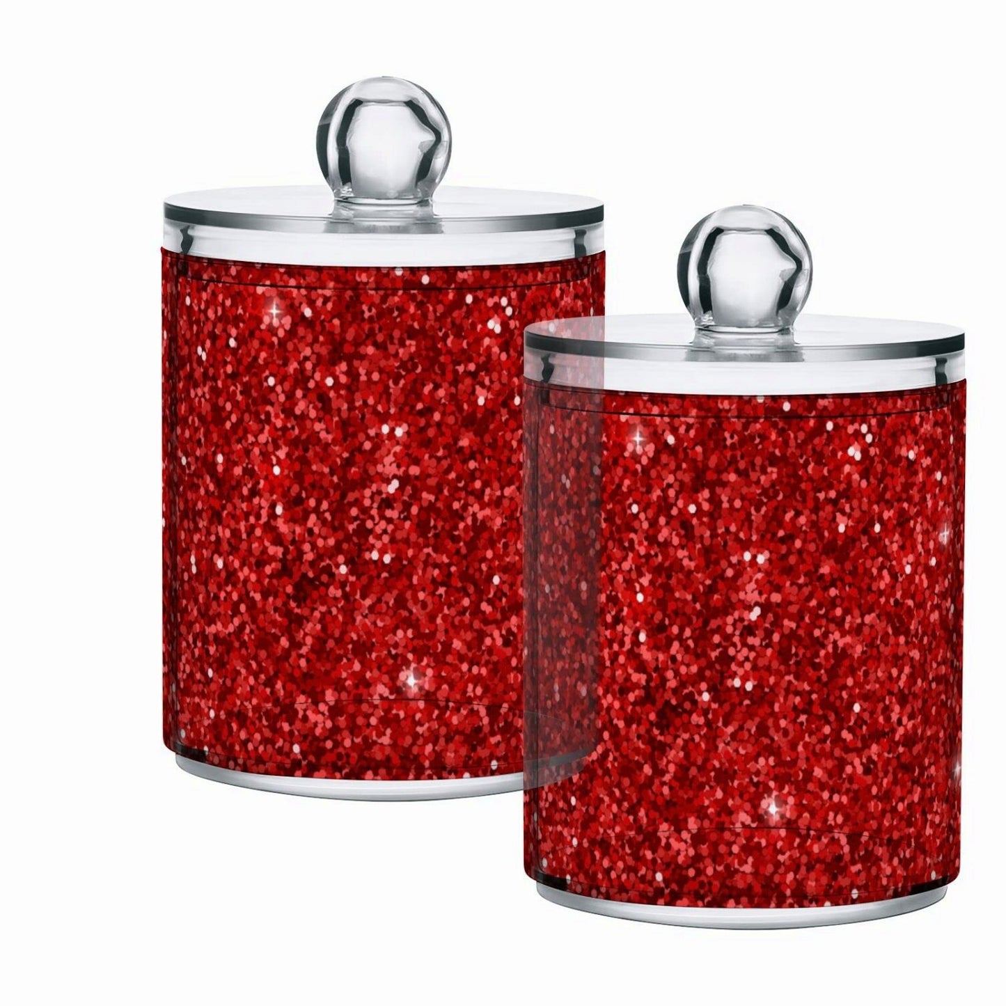 4 Pack Red Glitter Qtip Dispenser Bathroom Organizer Jars