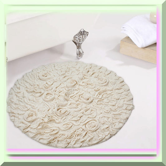 30" Round Cotton Bath Rug Ivory
