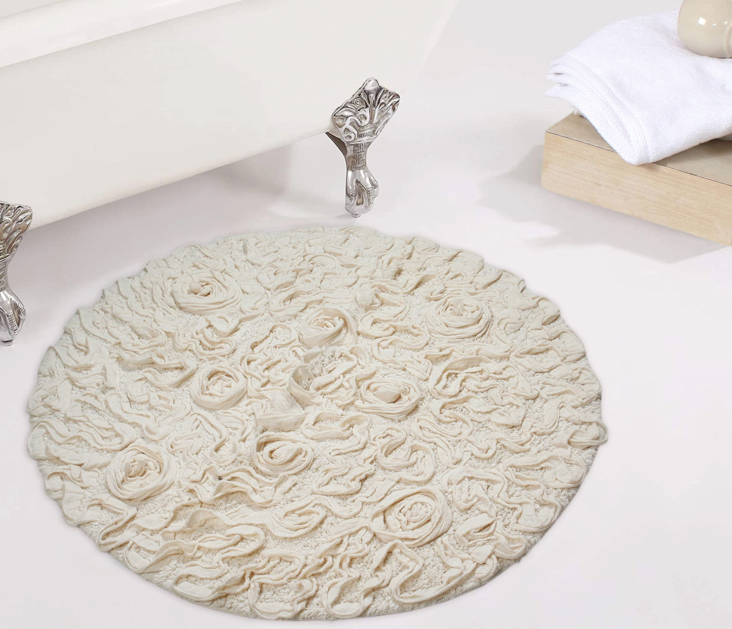 30" Round Cotton Bath Rug Ivory