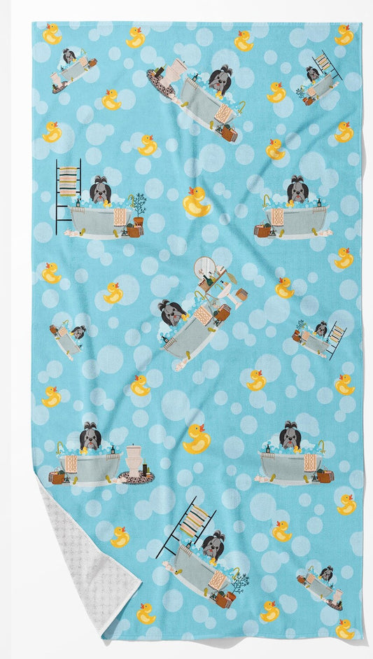 Black Silver Shih Tzu Bath Towel Large