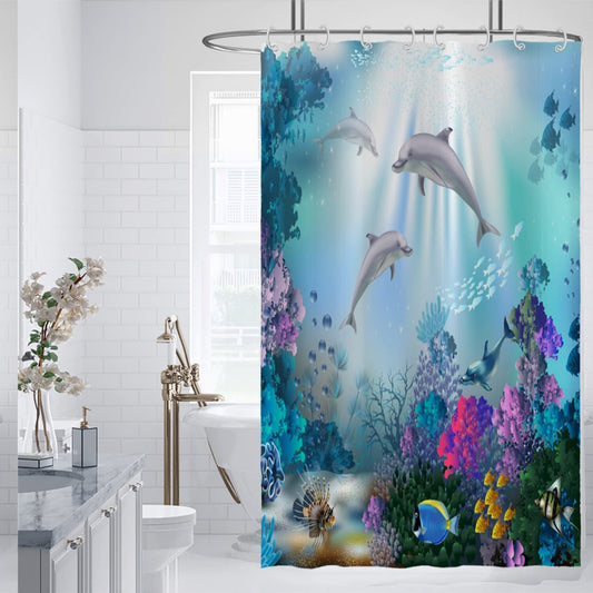 Dolphin Underwater Animals Shower Curtain 48x72in