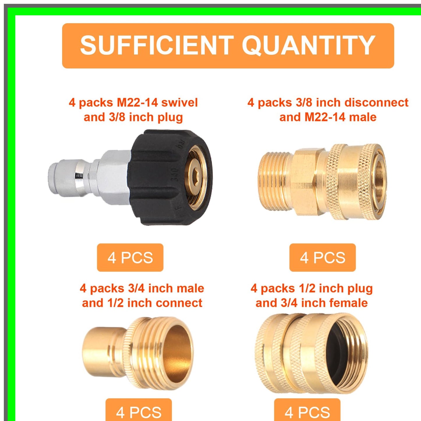 Pressure Washer Quick Disconnect Adapter Set for Garden Hoses and Fittings