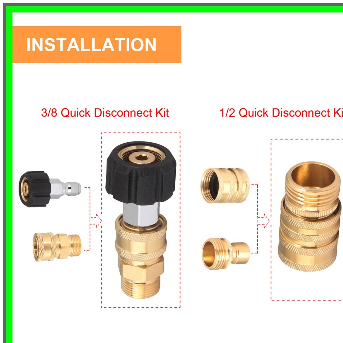 Pressure Washer Quick Disconnect Adapter Set for Garden Hoses and Fittings