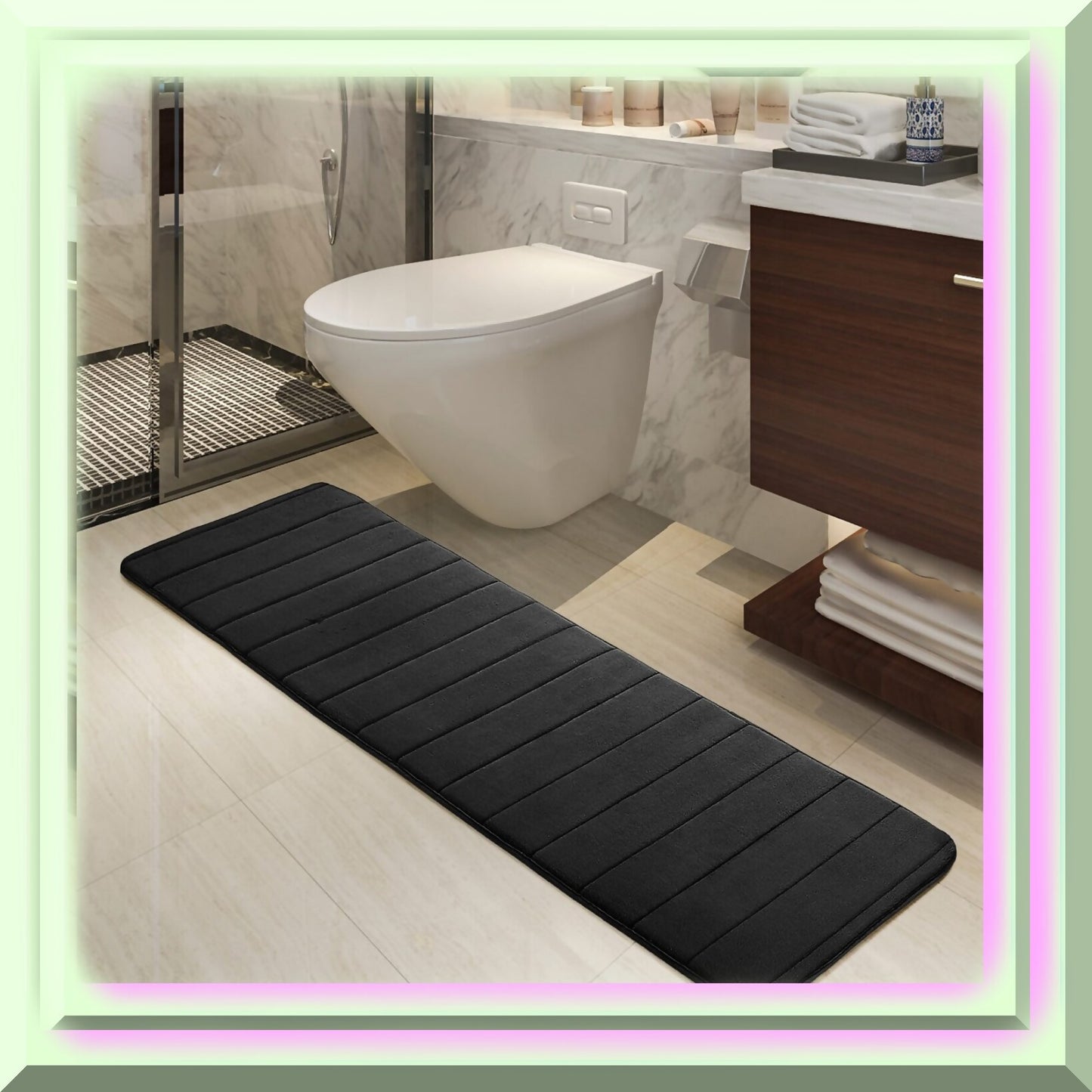 Memory Foam Bath Mat 16"x47" Black