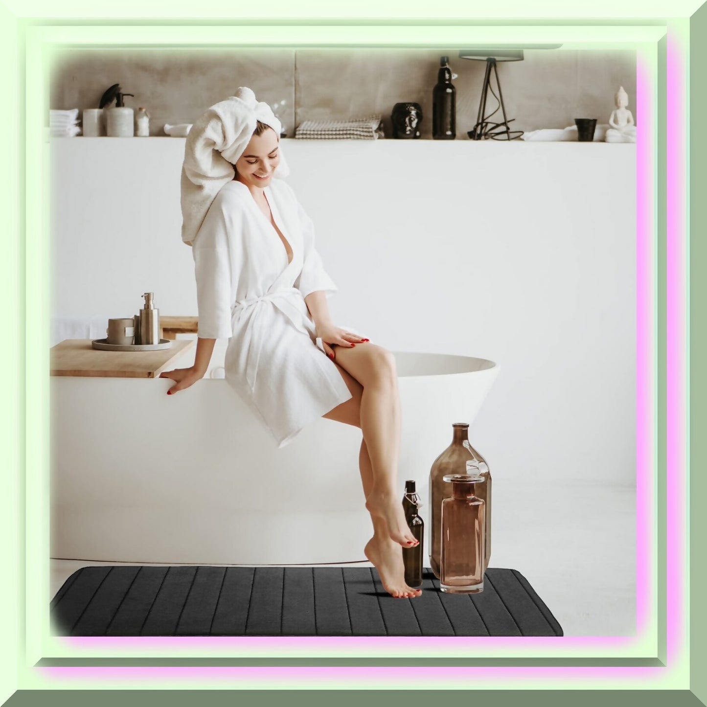 Memory Foam Bath Mat 16"x47" Black