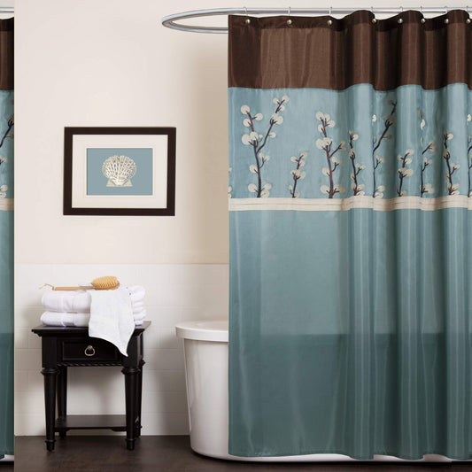 Flower Shower Curtain, 72x72 Inches, Blue/Brown