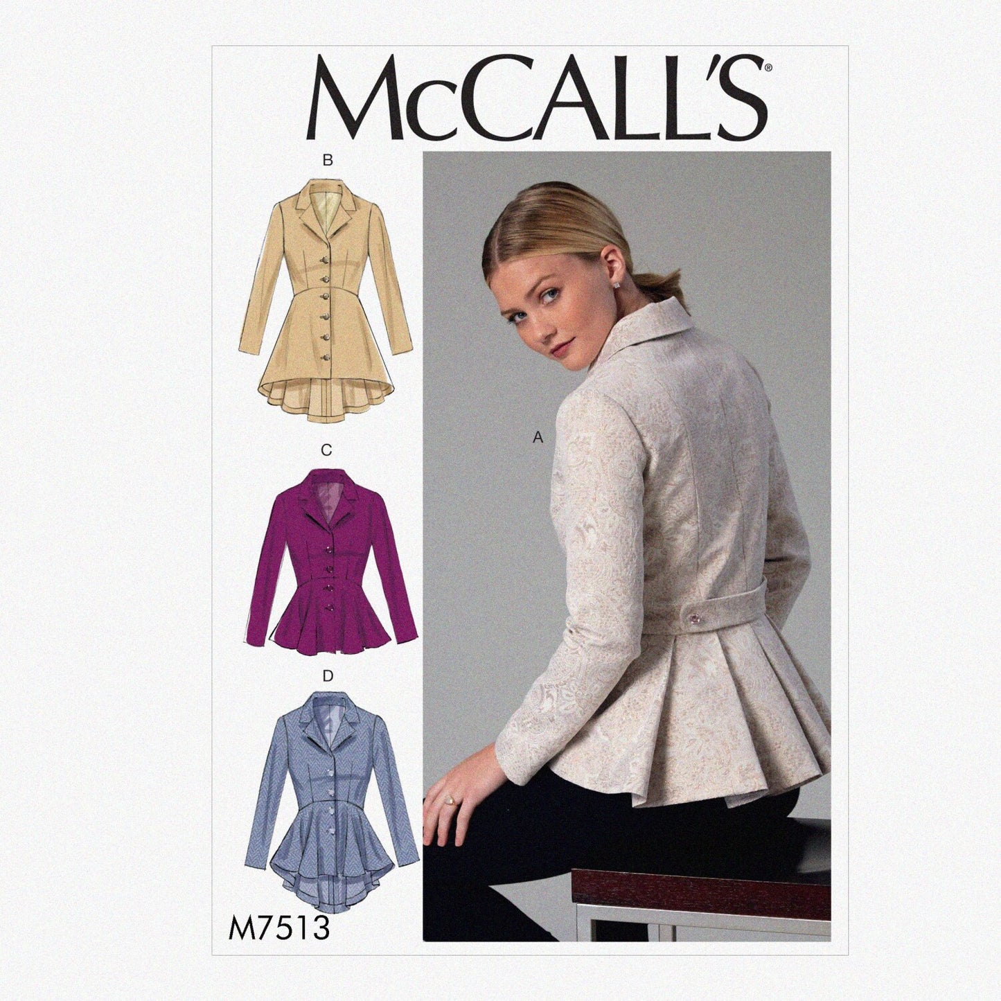 Misses' Notch-Collar Peplum Jacket Pattern, Sizes 14-22
