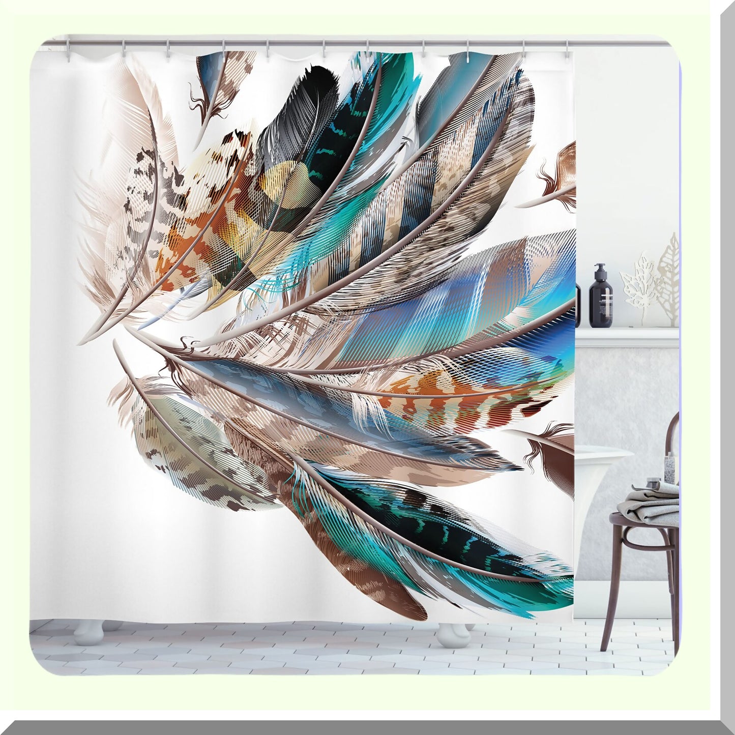 Feathers Bohemian Shower Curtain 69x70 inches