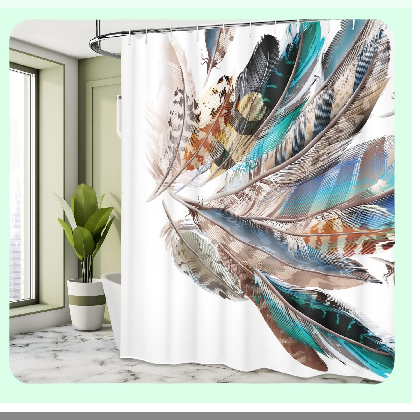 Feathers Bohemian Shower Curtain 69x70 inches