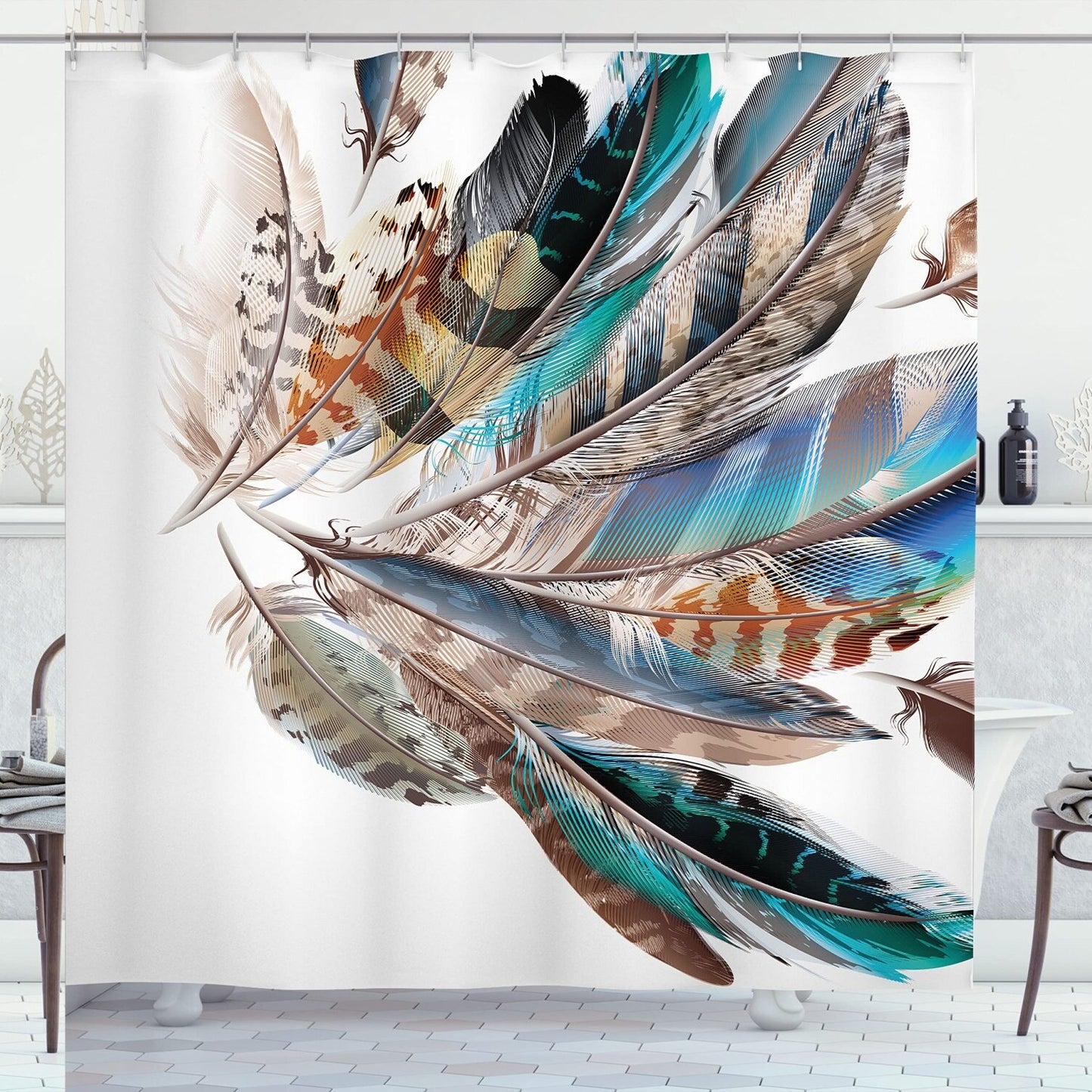 Feathers Bohemian Shower Curtain 69x70 inches