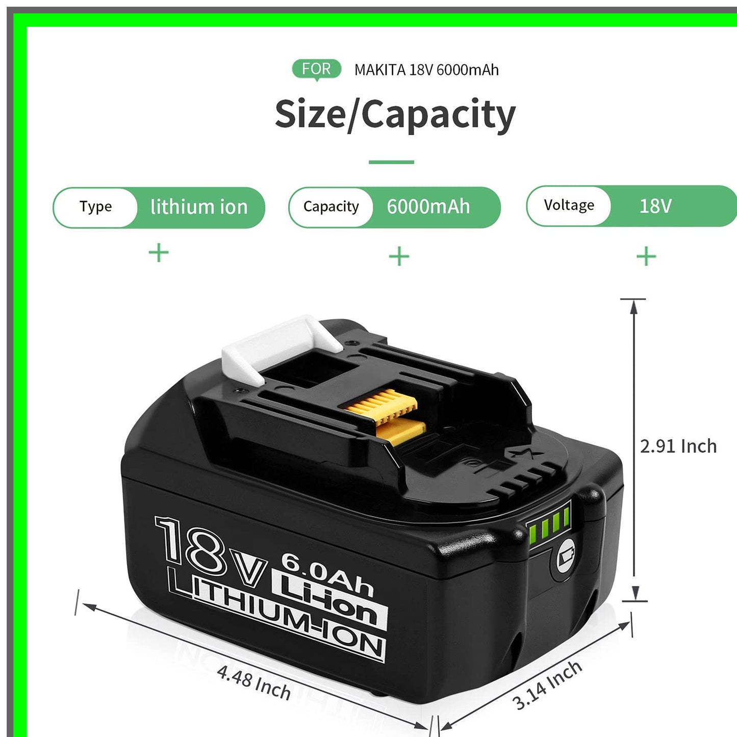 High-Capacity 6.0Ah Lithium-ion Battery for Makita 18V Power Tools
