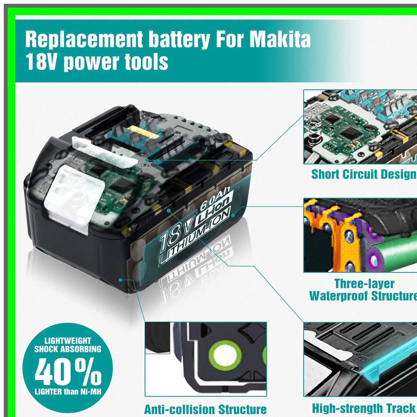 High-Capacity 6.0Ah Lithium-ion Battery for Makita 18V Power Tools