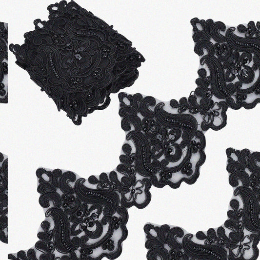 3 Yards 5 Inch Black Embroidered Lace Trim