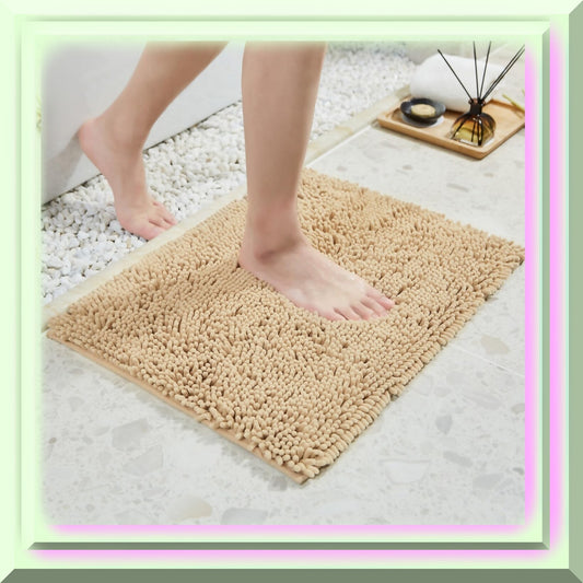 Soft Fluffy Chenille Bathroom Rug 17" x 24" Khaki