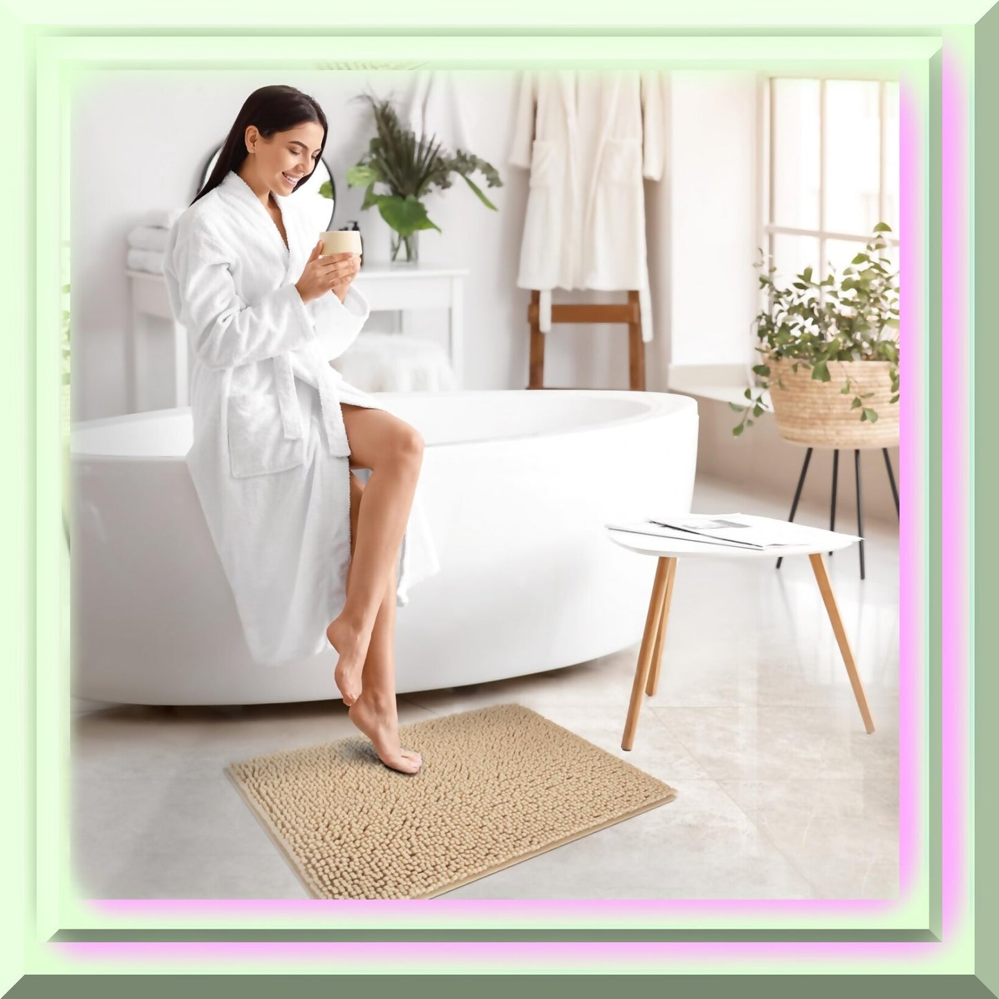 Soft Fluffy Chenille Bathroom Rug 17" x 24" Khaki