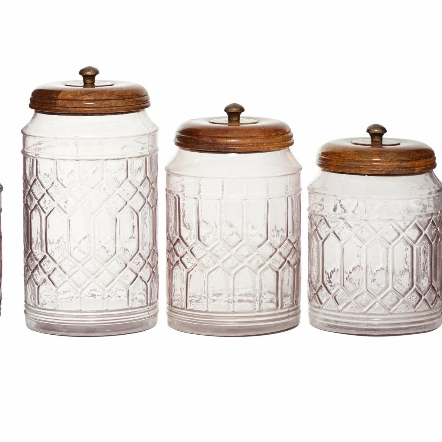 Set of 3 Clear Glass Jars with Wood Lids 8-11"H