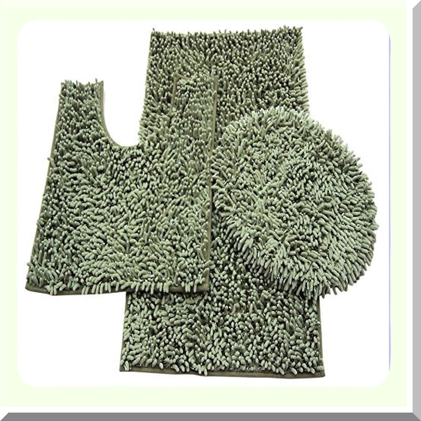 3-Piece Bathroom Set with Mats and Lid, Olive Green