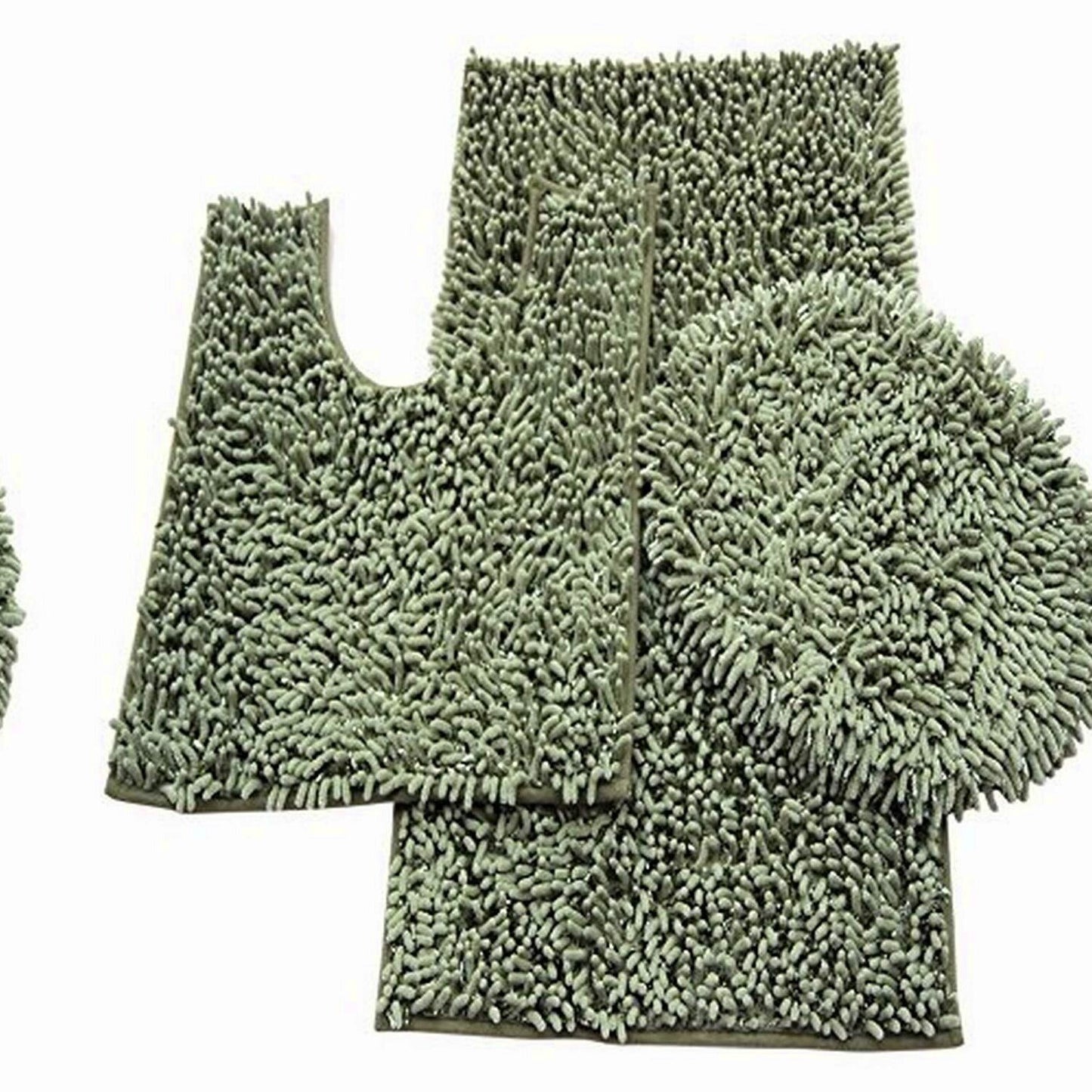 3-Piece Bathroom Set with Mats and Lid, Olive Green