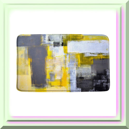 Gray and Yellow Abstract Art Bath Mat 20x31 Inches