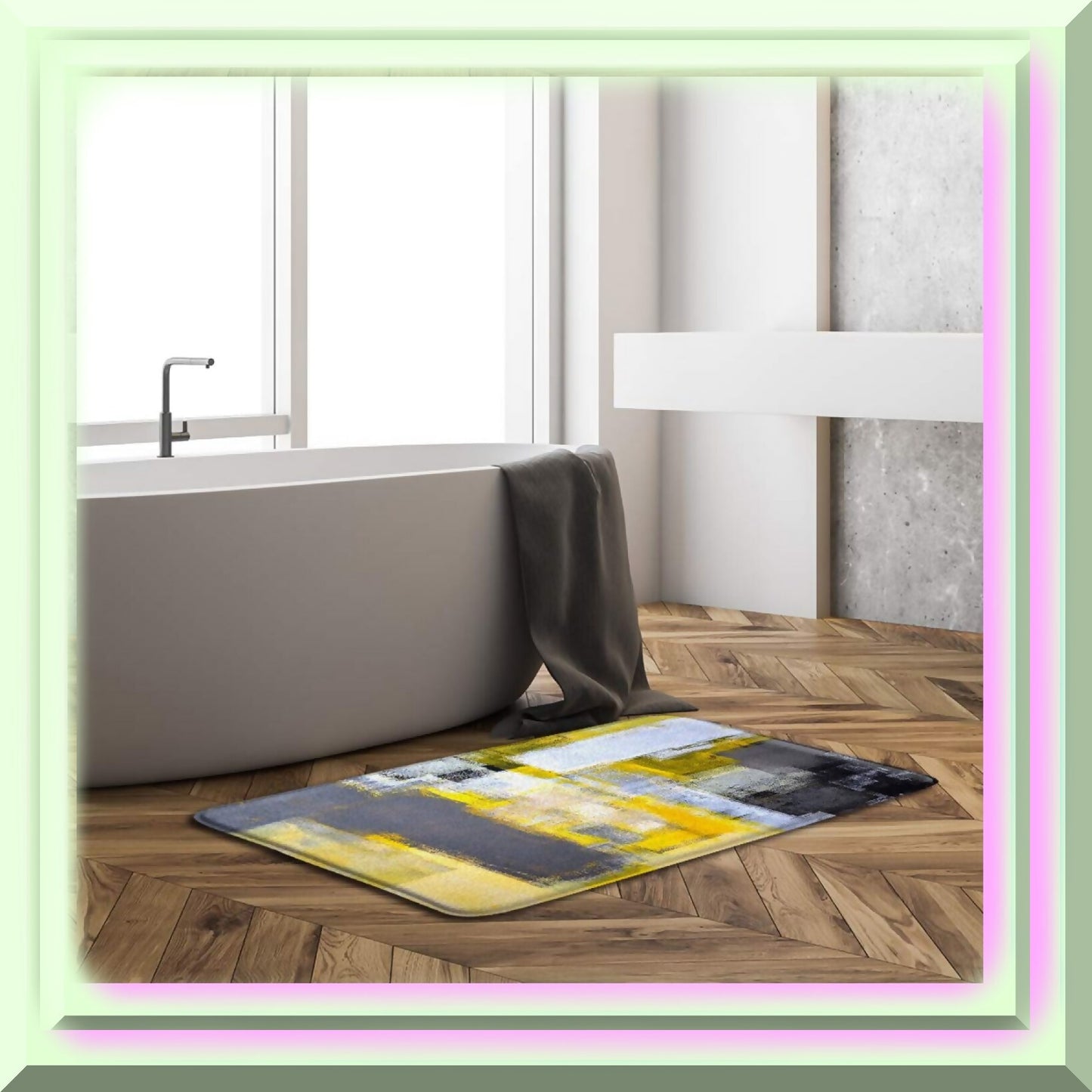 Gray and Yellow Abstract Art Bath Mat 20x31 Inches