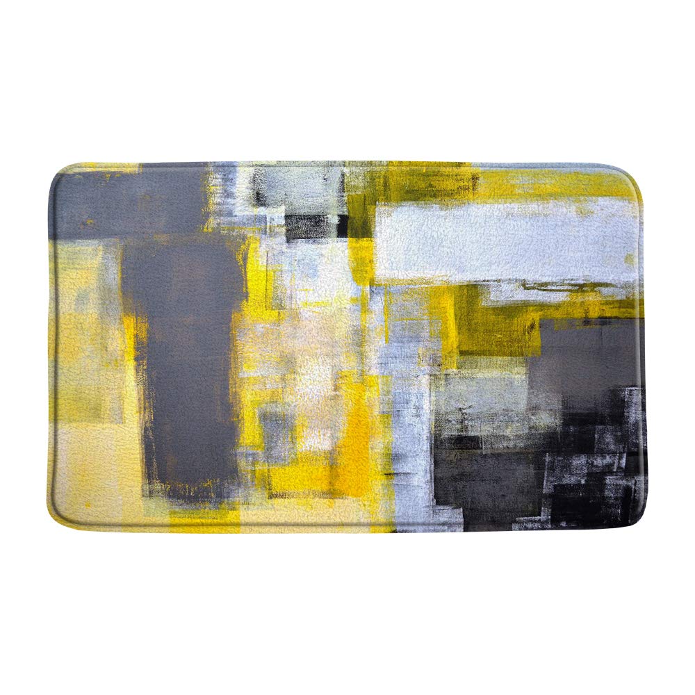 Gray and Yellow Abstract Art Bath Mat 20x31 Inches