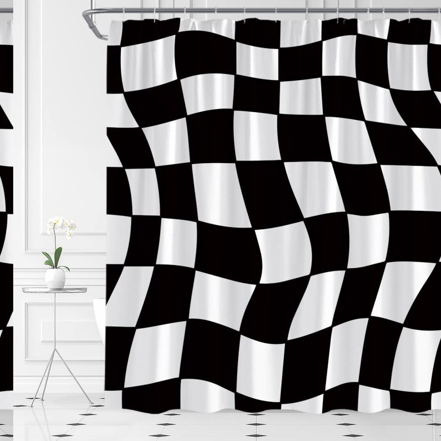 Black and White Checkered Shower Curtain 70x70 inches