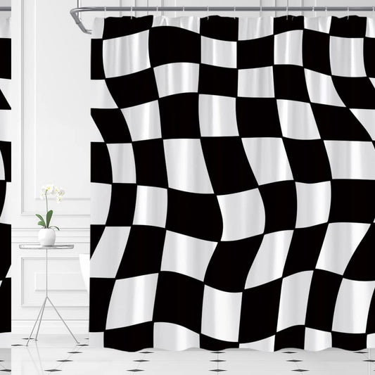 Black and White Checkered Shower Curtain 70x70 inches