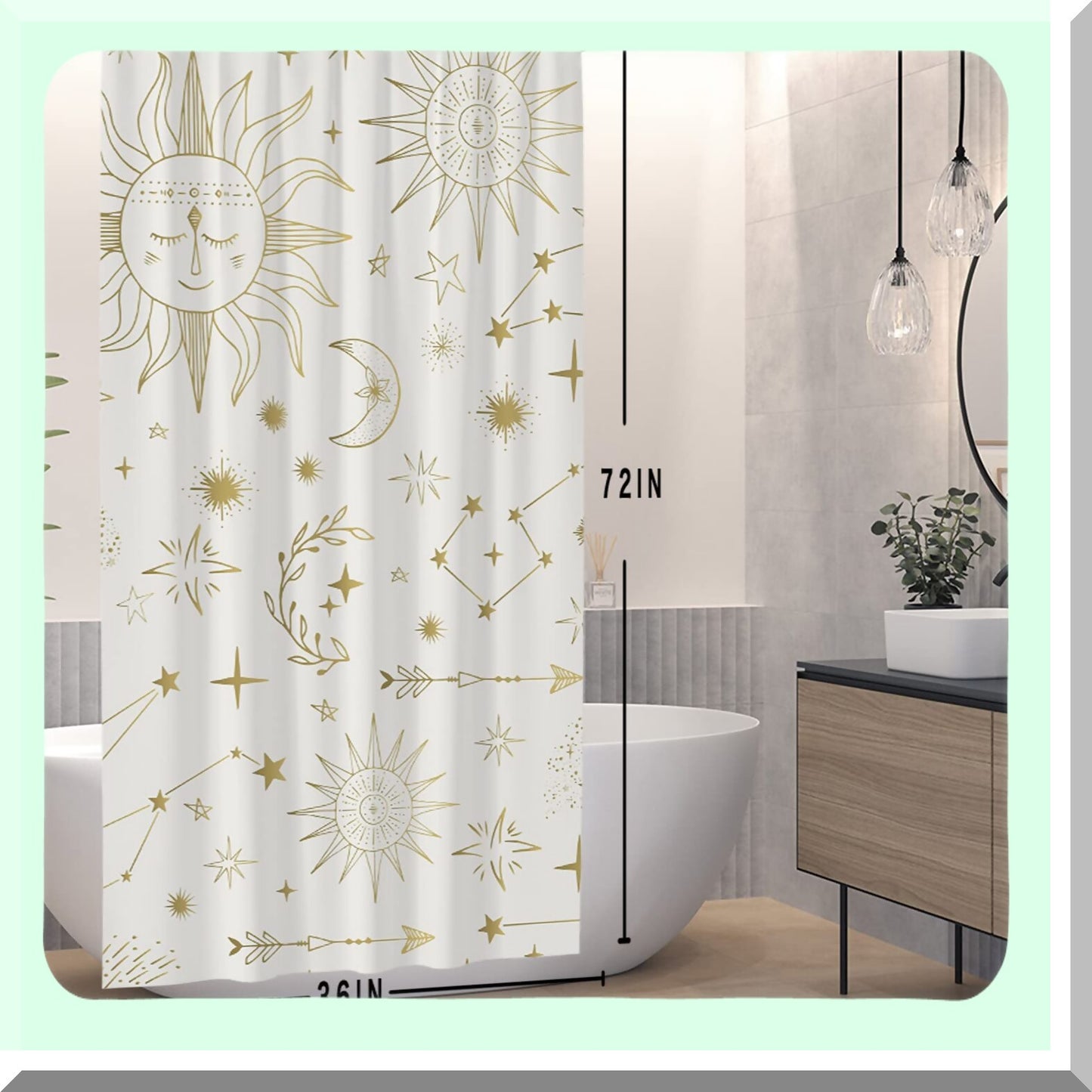 Concise Style Sun Moon Star Shower Curtain 36x72inch