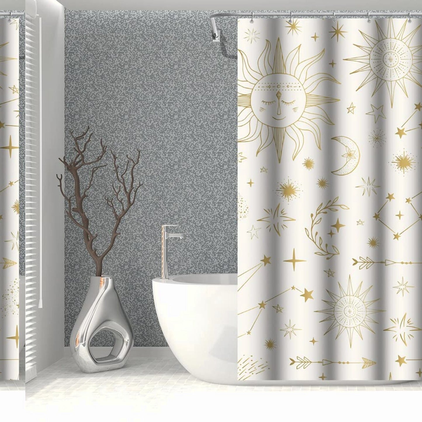 Concise Style Sun Moon Star Shower Curtain 36x72inch